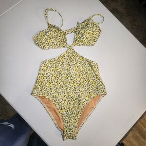 J. Crew Yellow and White Floral One Piece Swimsuit